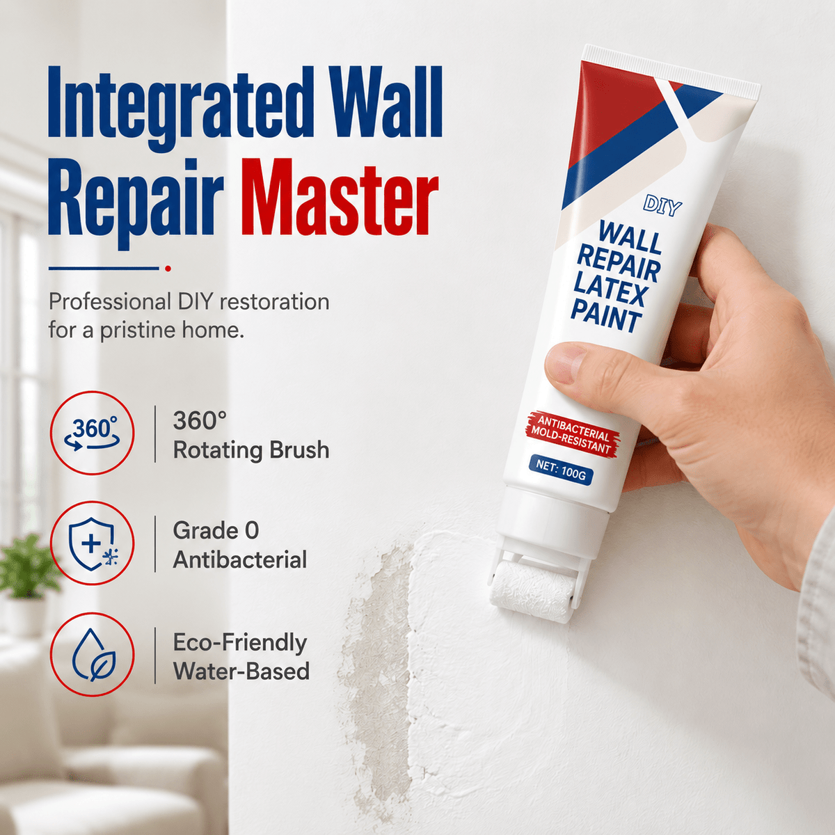 🔥Last Day 50% OFF - Waterproof Wall Repair Paste with Integrated Small Roller Brush