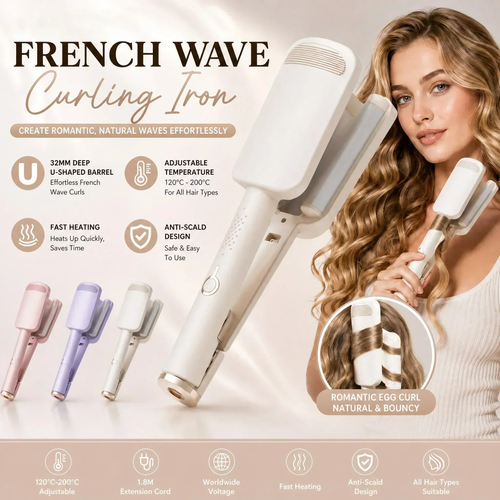 ✨French Wave Curling Iron, Fast Heating Adjustable Temperature, 1.6m Extension Cord, Suitable for Any Hairstyle Hair Type