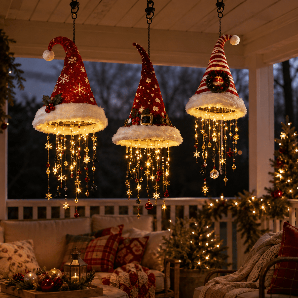 🔥Today 49% OFF🎅 Lighted Santa Hat Hanging Chandelier 🎄