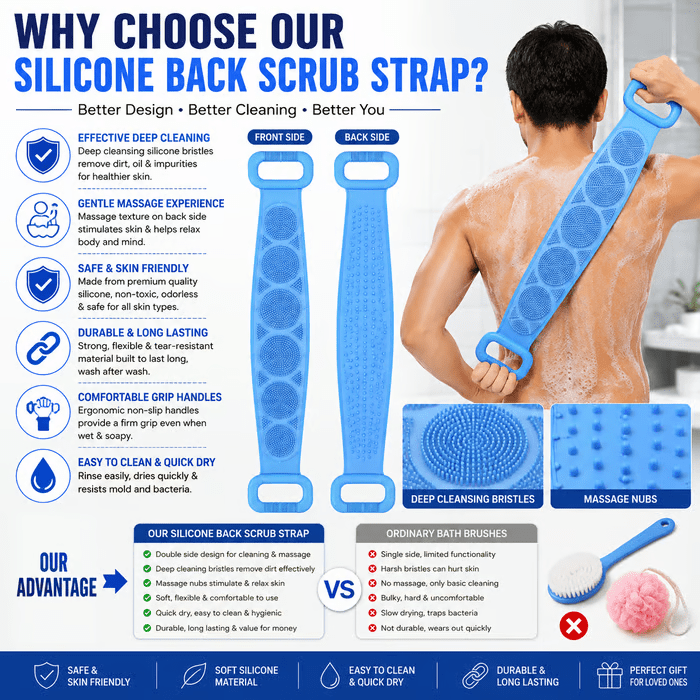 🔥Limited Time 49% OFF🚿 Dual Handle Silicone Back Scrub Strap | Deep Exfoliating Shower Brush