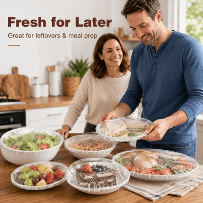 🔥 100-Pack Disposable Stretch Film for Bowls & Plates | Stretchy Container Lids | Alternative to Plastic Wrap for Food Storage