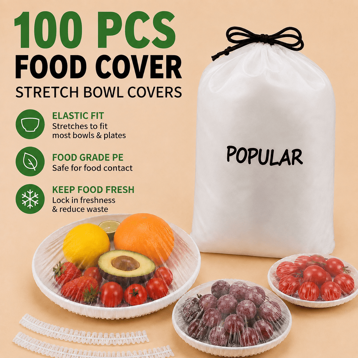 🔥 100-Pack Disposable Stretch Film for Bowls & Plates | Stretchy Container Lids | Alternative to Plastic Wrap for Food Storage