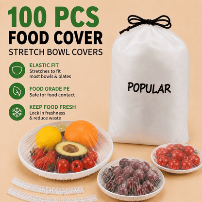 🔥 100-Pack Disposable Stretch Film for Bowls & Plates | Stretchy Container Lids | Alternative to Plastic Wrap for Food Storage