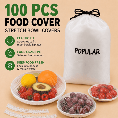 🔥 100-Pack Disposable Stretch Film for Bowls & Plates | Stretchy Container Lids | Alternative to Plastic Wrap for Food Storage
