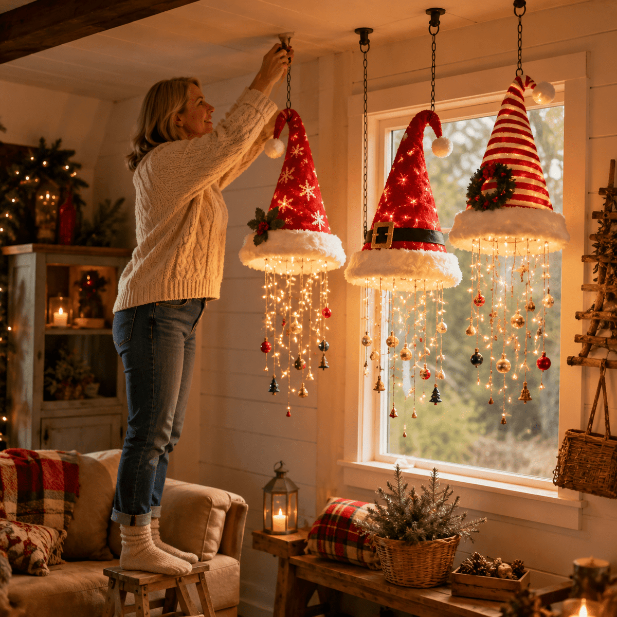 🔥Today 49% OFF🎅 Lighted Santa Hat Hanging Chandelier 🎄
