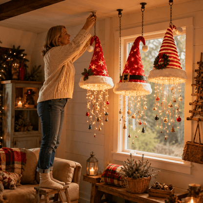 🔥Today 49% OFF🎅 Lighted Santa Hat Hanging Chandelier 🎄