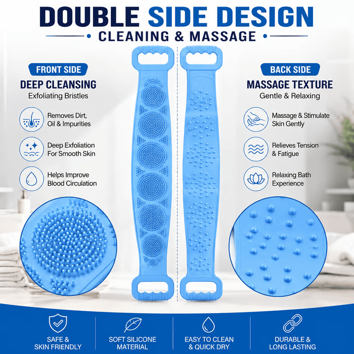🔥Limited Time 49% OFF🚿 Dual Handle Silicone Back Scrub Strap | Deep Exfoliating Shower Brush